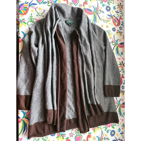 Lauren Ralph Lauren Wool Cashmere Duster Open Cardigan Sweater Gray Size PS - Picture 1 of 6